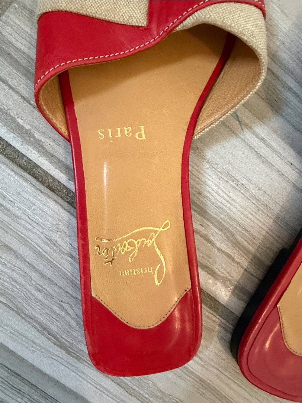 Vintage Christian Louboutin Red and Beige Crossband Slide Sandals - Picture 6 of 8
